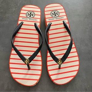 Tory Burch Red and White Striped Sandals